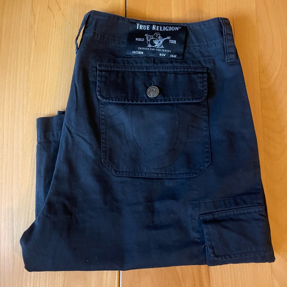 True Religion Black Cargo Shorts